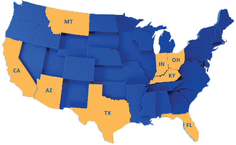 States with telehealth rheumatology - AZ, CA, TX, FL, IN, OH, KY, MT